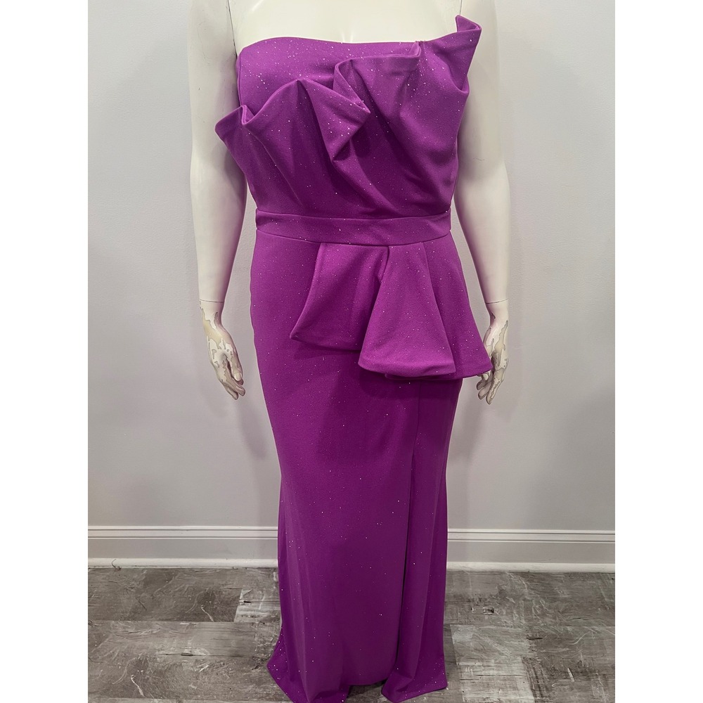 Symphony Evening Gown Women XL Purple Glitter Stretch One Shoulder Ruffle Detail